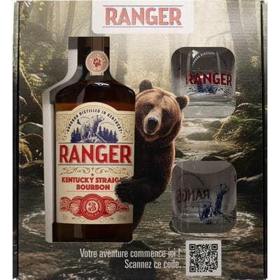 COFFRET RANGER STRAIGHT BOURBON 50° 70CL + 2 VERRES